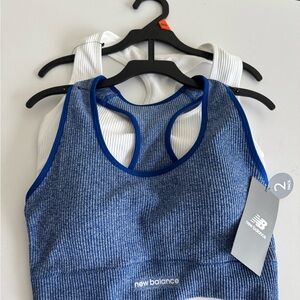 NWT New Balance Blue and White Athletic Sports Bra Seamless Design